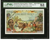 Equatorial African States Gabon 5000 Francs Francs, Code Letter D ND (1963) Pick 6ds Specimen PMG Choice Uncirculated 63. A handsome Specimen, and rar...