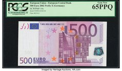 European Union Germany 500 Euros 2002 Pick 14x PCGS Gem New 65PPQ. The theme of architecture is seen on the face of this highest denomination of the E...