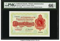 Falkland Islands Government of the Falkland Islands 5 Pounds 10.4.1960 Pick 9a PMG Gem Uncirculated 66 EPQ. A well margined and original example of th...