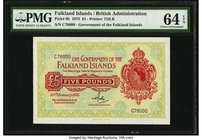 Falkland Islands Government of the Falkland Islands 5 Pounds 30.1.1975 Pick 9b PMG Choice Uncirculated 64 EPQ. A lively example with contrasting red a...