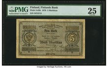 Finland Finlands Bank 5 Markkaa 1878 Pick A43b PMG Very Fine 25. At the time of cataloging, this is the finest graded issued example of this denominat...