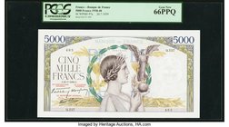 France Banque de France 5000 Francs 20.7.1939 Pick 97a PCGS Gem New 66PPQ. This is the first lot of a consecutive pair of serial numbered examples in ...