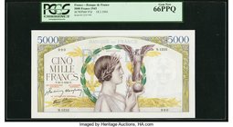 France Banque de France 5000 Francs 18.3.1943 Pick 97d PCGS Gem New 66PPQ. A beautiful 1943 dated example in high grade. The 5000 francs was the large...