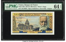 France Banque de France 500 Francs 6.2.1958 Pick 133b PMG Choice Uncirculated 64 EPQ. An aesthetically pleasing example highlighted by a portrait of V...