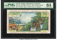 French Antilles Institut d'Emission des Departements d'Outre-Mer 50 Francs ND (1964) Pick 9b PMG Choice Uncirculated 64. A brilliant combination of co...