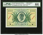 French Equatorial Africa Caisse Centrale de la France d'Outre-Mer 100 Francs 2.2.1944 Pick 18s Specimen PMG Choice Uncirculated 64. This scarce, high ...