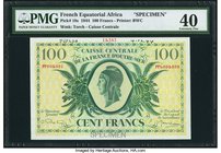 French Equatorial Africa Caisse Centrale de la France d'Outre-Mer 100 Francs 2.2.1944 Pick 18s Specimen PMG Extremely Fine 40. A handsome, problem-fre...