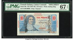 French Guiana Caisse Centrale de la France d'Outre-Mer 10 Francs ND (1947-49) Pick 20s Specimen PMG Superb Gem Unc 67 EPQ. A superb example on excepti...