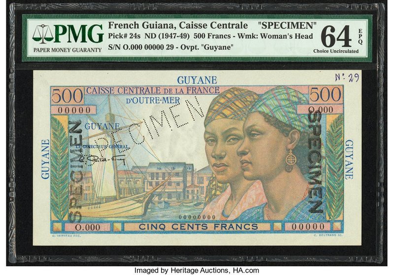 French Guiana Caisse Centrale de la France d'Outre-Mer 500 Francs ND (1947-49) P...