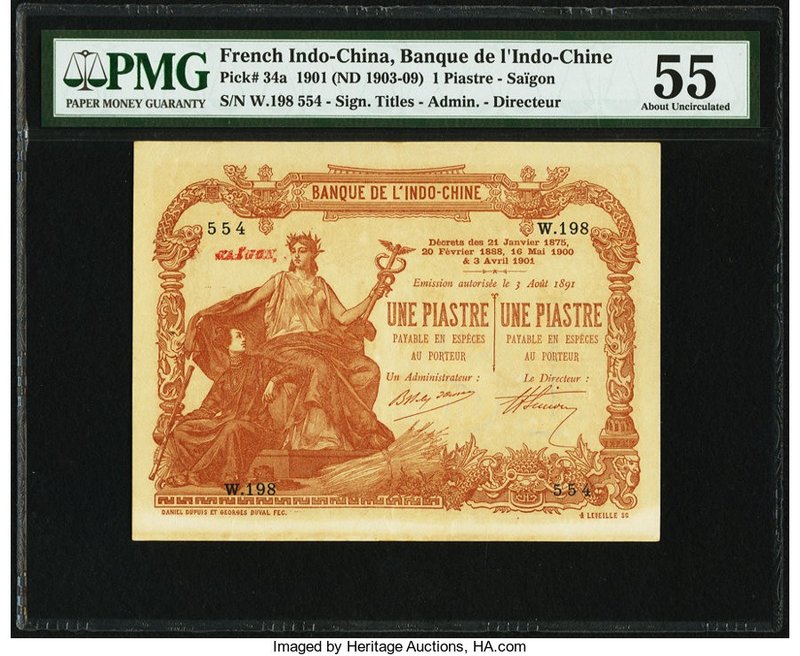 French Indochina Banque de l'Indo-Chine 1 Piastre 1901 (ND 1903-09) Pick 34a PMG...