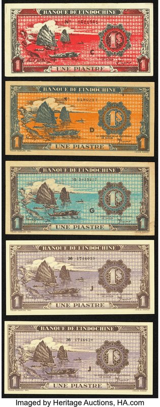 French Indochina Banque de l'Indo-Chine 1 Piastre ND (1942-45) Pick 58c; 59a; 60...