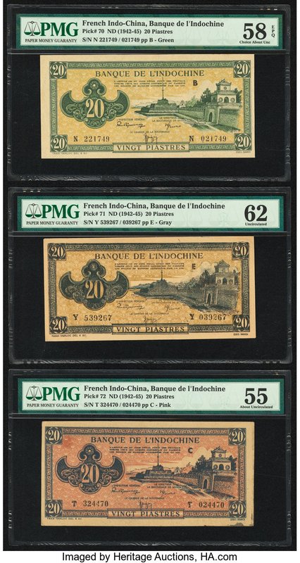 French Indochina Banque de l'Indo-Chine 20 Piastres ND (1942-45) Picks 70; 71; 7...