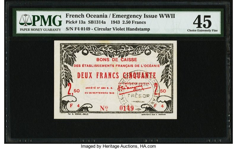 French Oceania Bons de Caisse des Establissements Francais 2.50 Francs 25.9.1943...