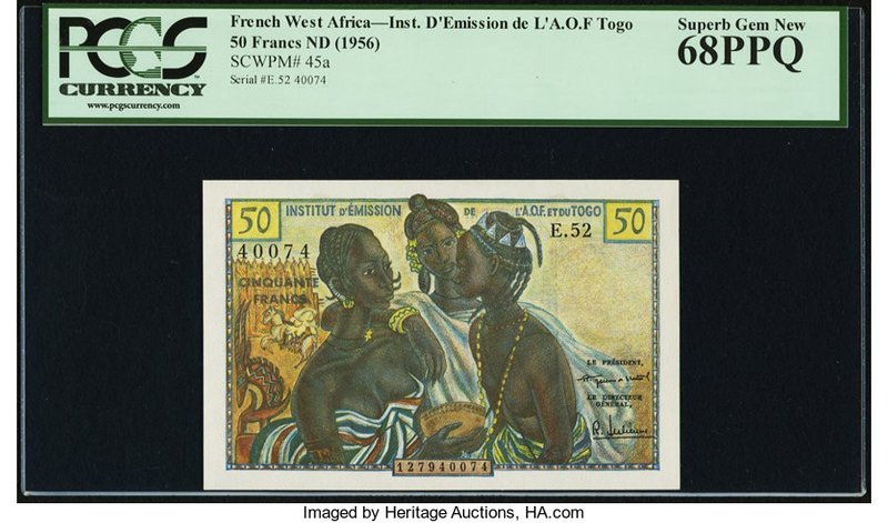 French West Africa Institut d'Emission de l'AOF et du Togo 50 Francs ND (1956) P...