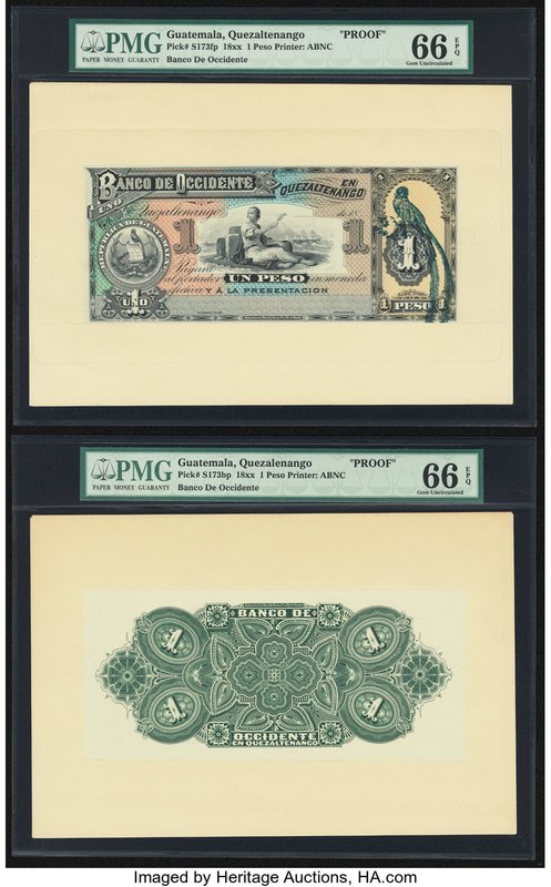 Guatemala Banco de Occidente en Quezaltenango 1 Peso 18xx Pick S173fp; S173bp Fr...