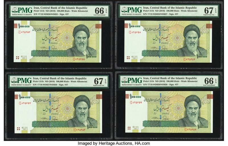 Iran Central Bank of the Islamic Republic 100,000 Rials ND (2010) Pick 151b Four...