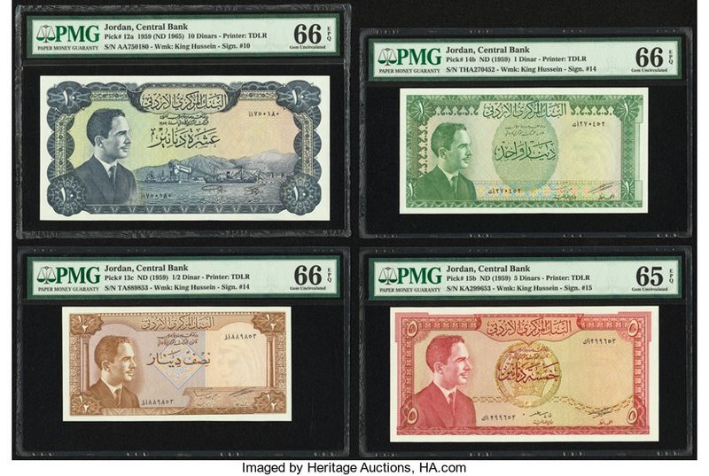 Jordan Central Bank 1/2; 1; 5; 10 Dinars ND (1959-65) Pick 12a; 13c; 14b; 15b Gr...