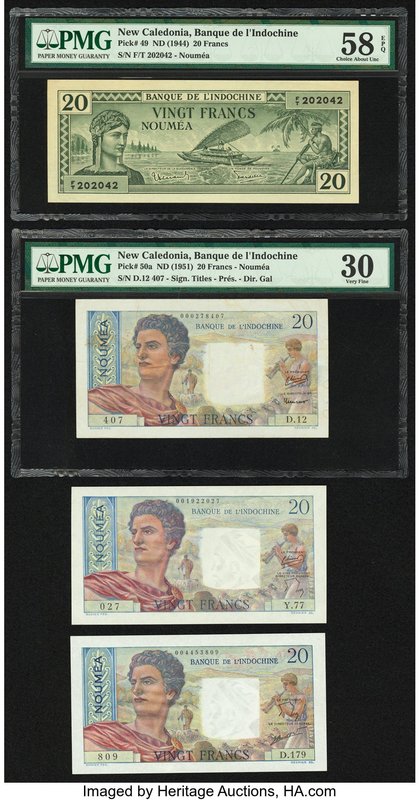 New Caledonia Banque de l'Indochine 20 Francs ND (1944); ND (1951); ND (1954; 58...