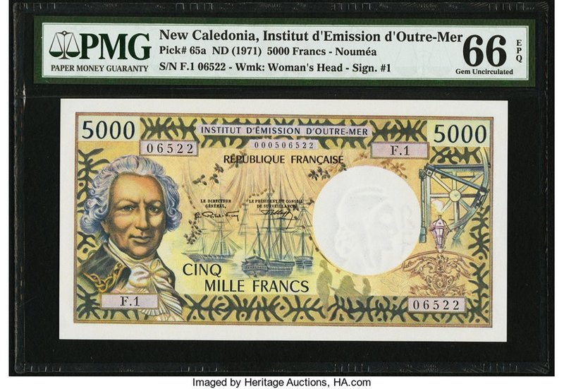 New Caledonia Institut d'Emission d'Outre-Mer 5000 Francs ND (1971) Pick 65a PMG...