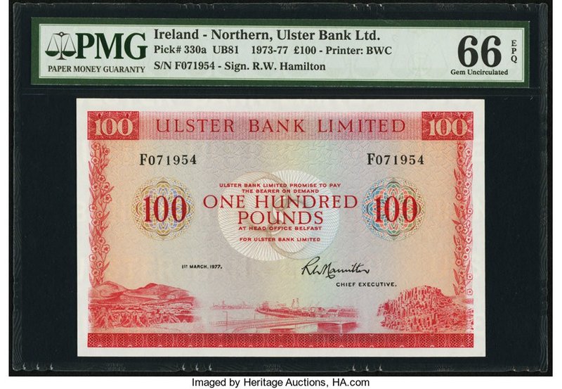 Northern Ireland Ulster Bank Limited 100 Pounds 1.3.1977 Pick 330a PMG Gem Uncir...