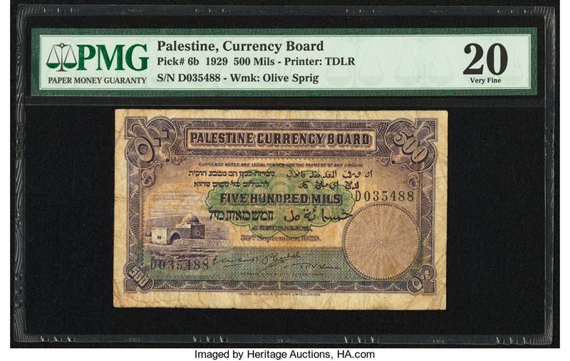 Palestine Palestine Currency Board 500 Mils 30.9.1929 Pick 6b PMG Very Fine 20. ...