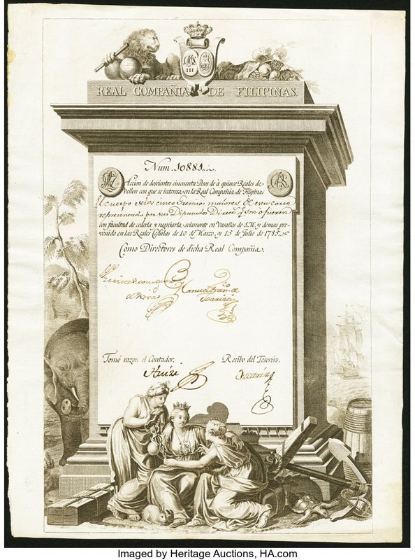 Philippines Real Compania de Filipinas Share 250 Pesos 10.3.1785 Extremely Fine ...