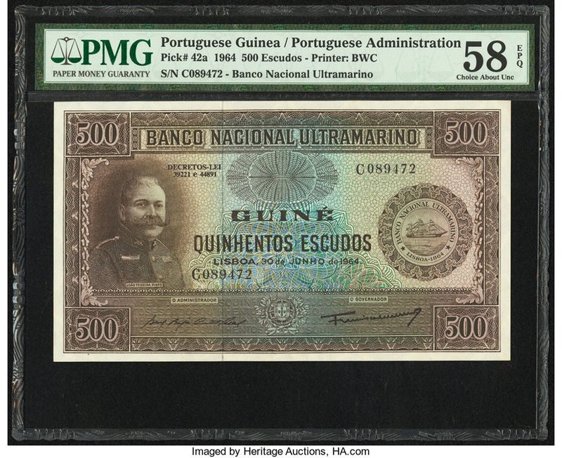 Portuguese Guinea Banco Nacional Ultramarino 500 Escudos 30.6.1964 Pick 42a PMG ...