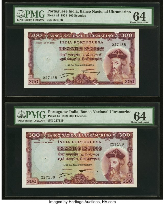 Portuguese India Banco Nacional Ultramarino 300 Escudos 2.1.1959 Pick 44 Two Con...