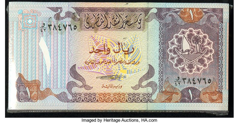 Qatar Qatar Monetary Agency 1 Riyal ND (1985) Pick 13 Pack of 100 Notes Gem Cris...