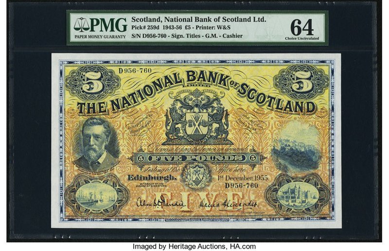 Scotland National Bank of Scotland Limited 5 Pounds 1.12.1955 Pick 259d PMG Choi...