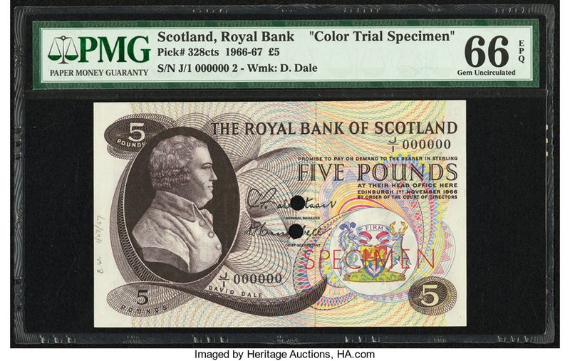 Scotland Royal Bank of Scotland 5 Pounds 1.11.1966 Pick 328cts Color Trial Speci...