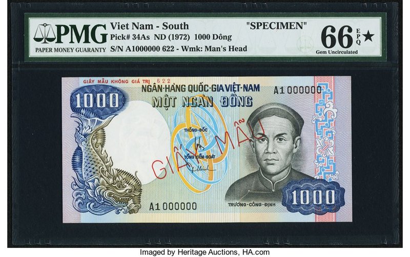 South Vietnam National Bank of Viet Nam 1000 Dong ND (1972) Pick 34As Specimen P...