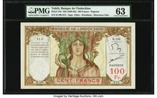 Tahiti Banque de l'Indochine 100 Francs ND (1963-1965) Pick 14d PMG Choice Uncirculated 63. Lovely with incredibly bold embossing and rich colors. Som...