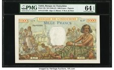 Tahiti Banque de l'Indochine 1000 Francs ND (1940-1957) Pick 15b PMG Choice Uncirculated 64 EPQ. Currently tied for finest, these large format notes r...