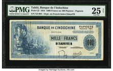 Tahiti Banque de l'Indochine 1000 Francs 1954 Pick 22 PMG Very Fine 25 Net. This emission was a French Indo-China Pick 78 with an overprint indicating...