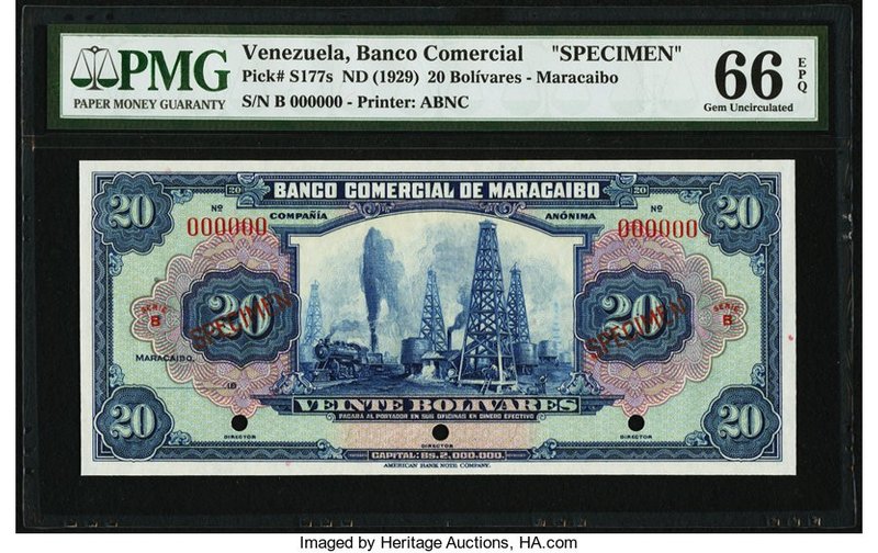 Venezuela Banco Comercial de Maracaibo 20 Bolivares ND (1929) Pick S177s Specime...