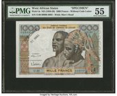 West African States Banque Centrale des Etats de L'Afrique de L'Ouest 1000 Francs 1959 Pick 4s Specimen PMG About Uncirculated 55. A colorful Specimen...