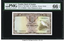 Zambia Bank of Zambia 10 Shillings ND (1964) Pick 1a PMG Gem Uncirculated 66 EPQ. A lovely early small denomination from the newly formed Zambia. The ...