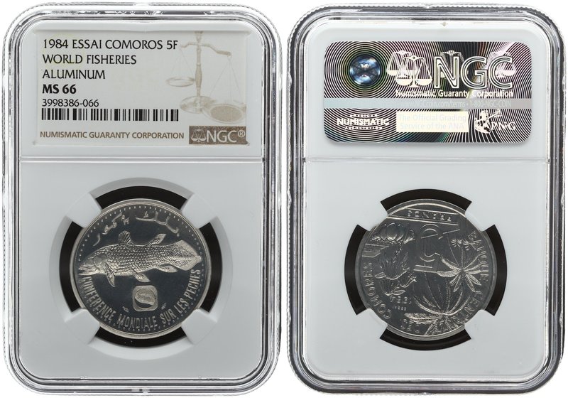 Comoros 5 Francs 1984. NGC MS66