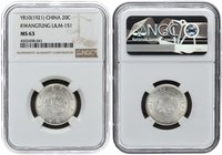 China 20 Cent 1921. (Year 10) NGC MS 63