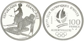 France 100 Francs 1990. Slalom Skiing