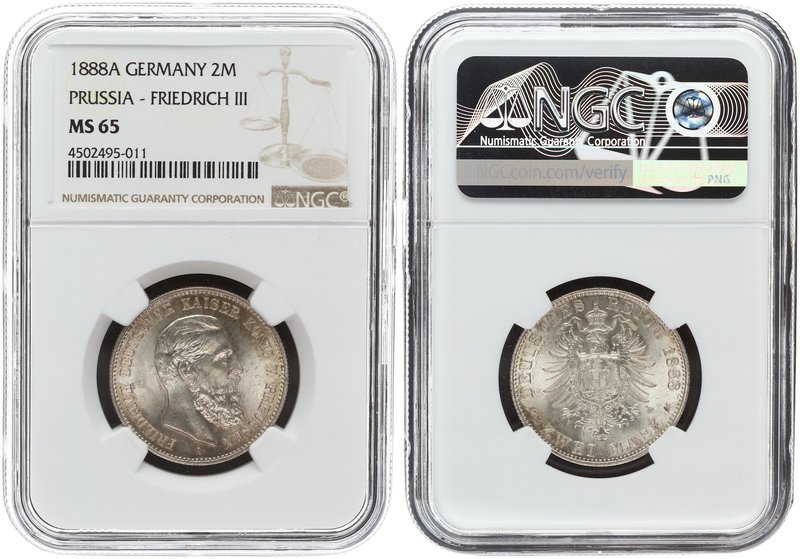 Germany 2 Mark 1888. NGC MS 65
