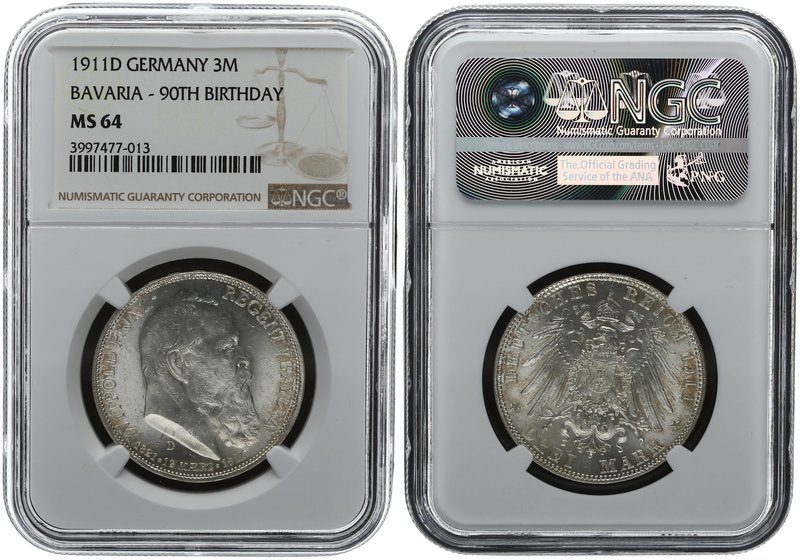 Bavaria 3 Mark 1911. NGC MS 64