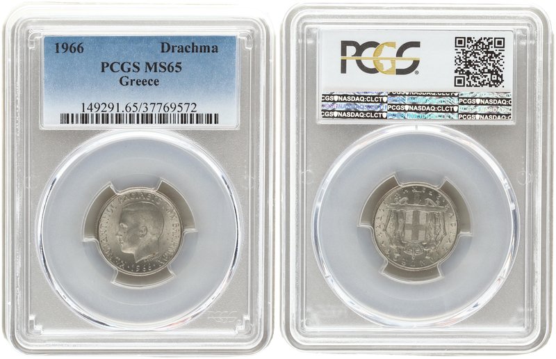 Greece 1 Drachma 1966. PCGS MS 65