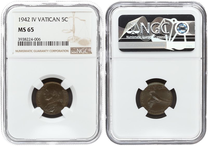 Italy 5 Cent 1942. NGC MS 65