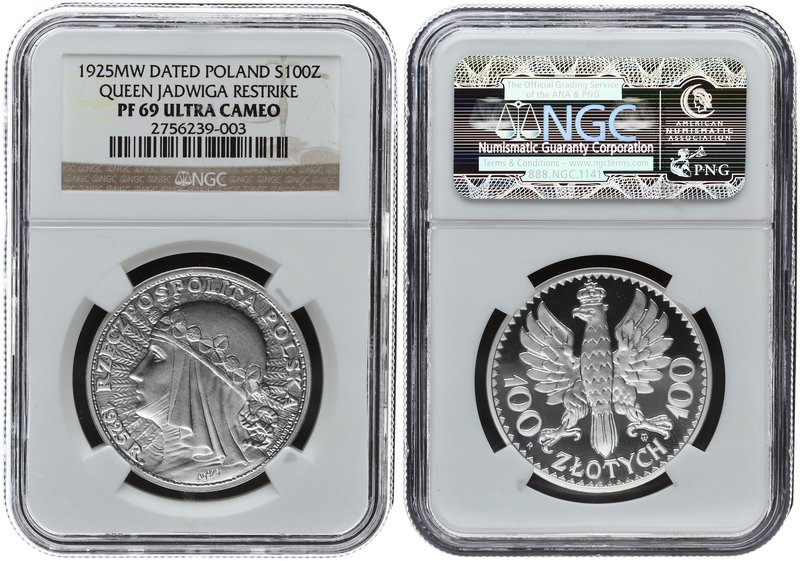 Poland 100 Zlotych 1925. NGC PF 69 ULTRA CAMEO