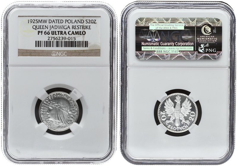 Poland 20 Zlotych 1925. NGC PF 66 ULTRA CAMEO