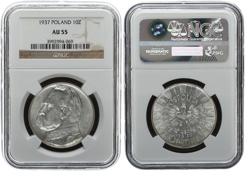 Poland 10 Zlotych. 1937. NGC AU 55