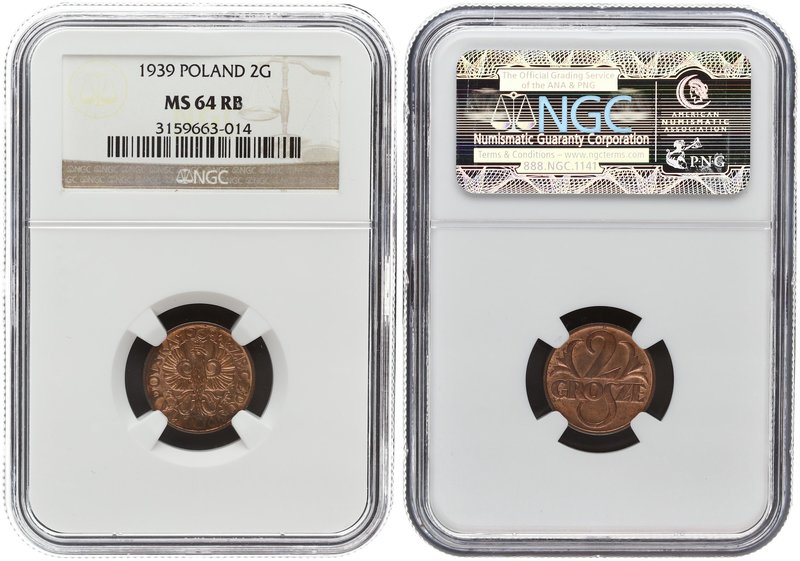 Poland 2 Grosh 1939. NGC MS 64 RB