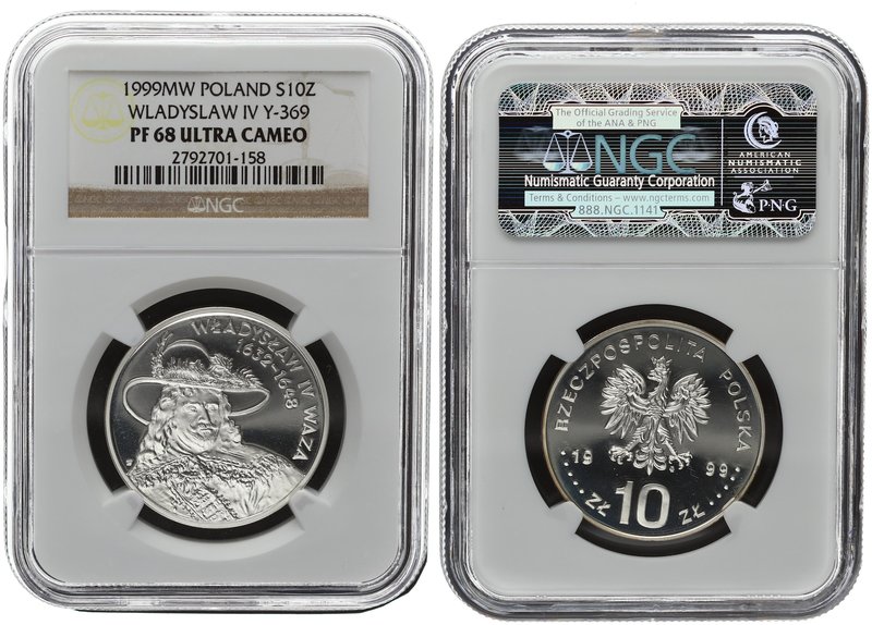 Poland 10 Zlotych 1999. NGC PF 68 ULTRA CAMEO